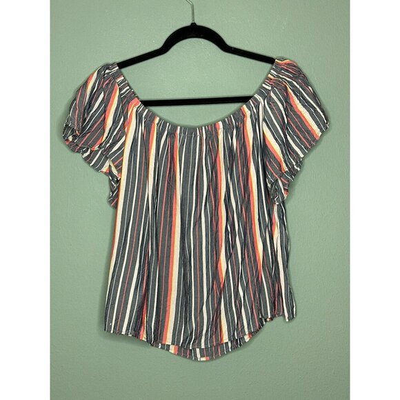 Express Women's Large Striped Off Shoulder Flowy Tie Front Boho Crop Top - Picture 2 of 10